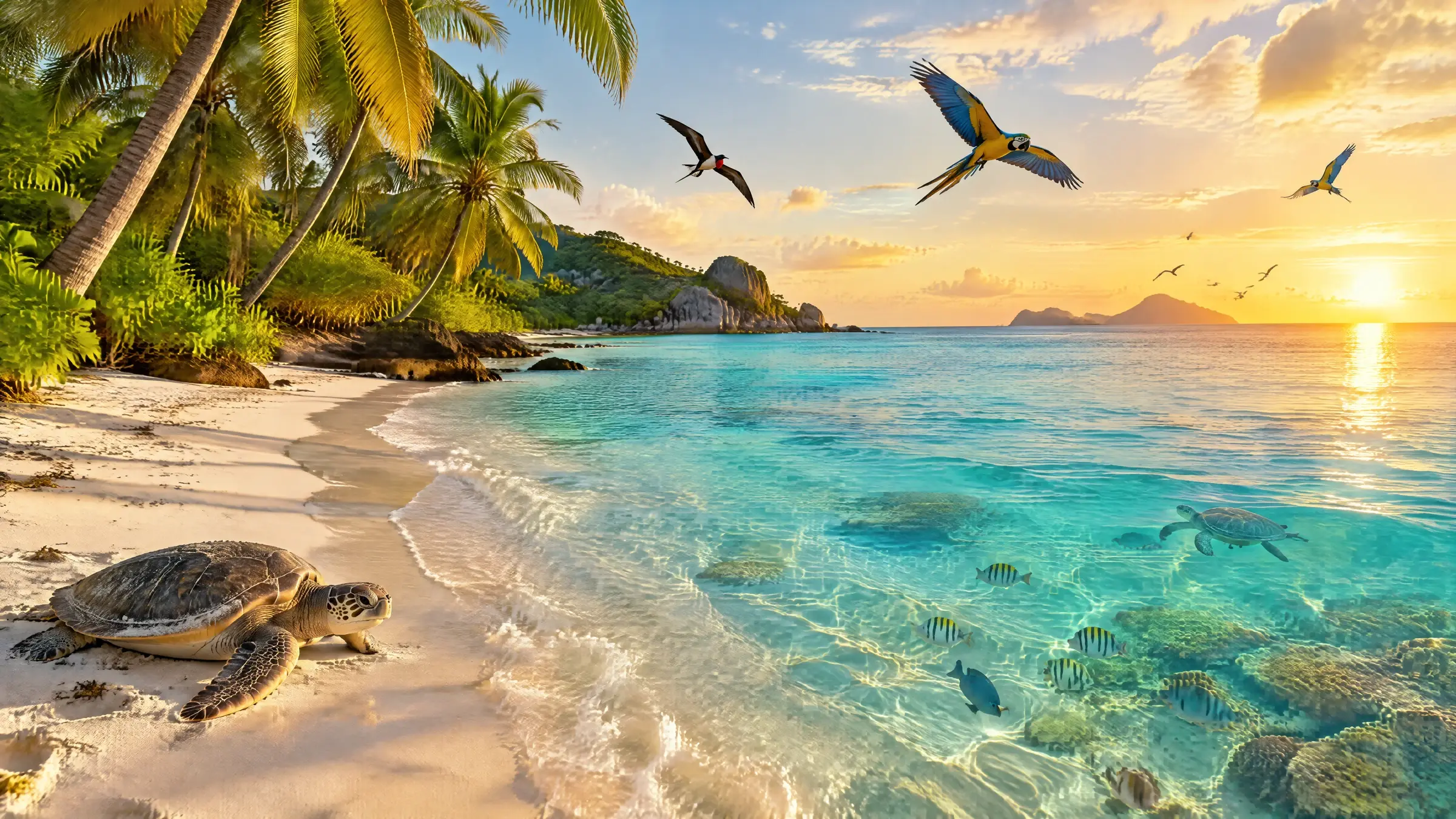 Paradisprompten renderad av Flare i 3 840 × 2 160 bildpunkter på kvalitet medium, nedskalad för webben