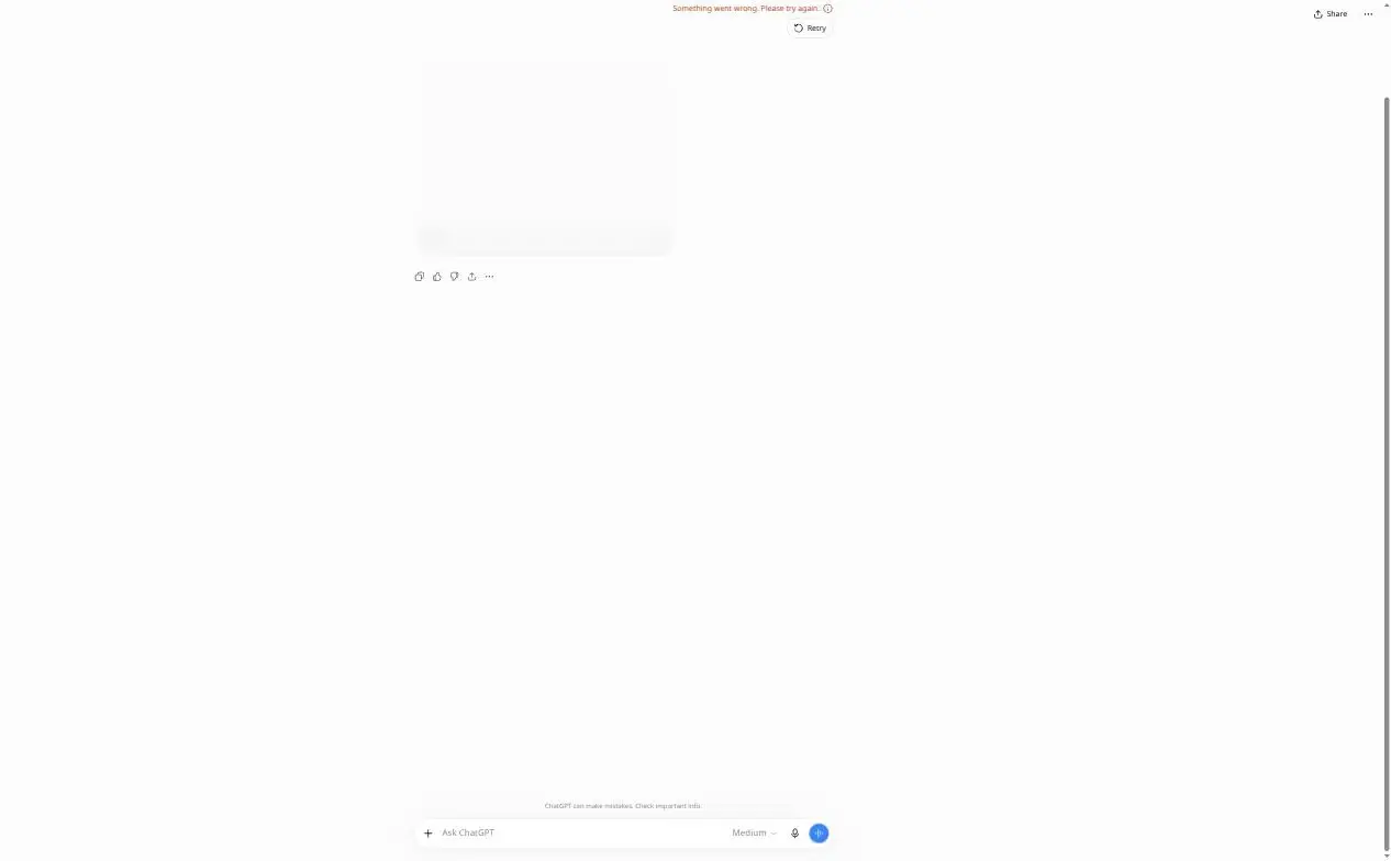 Felmeddelandet Something went wrong i ChatGPT efter vår bildprompt, med en Retry-knapp