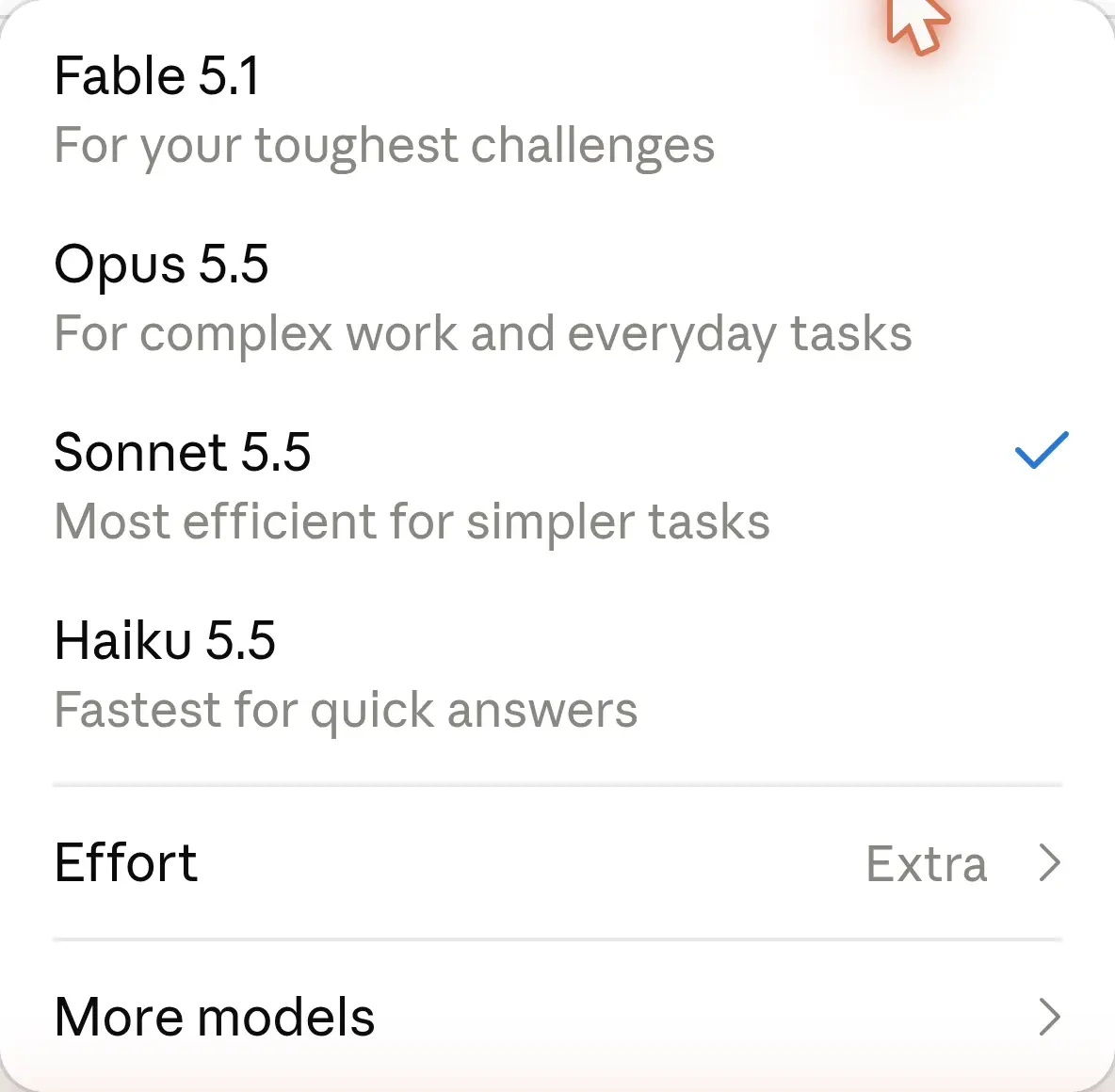 Modellväljaren på claude.ai med Haiku 5.5.