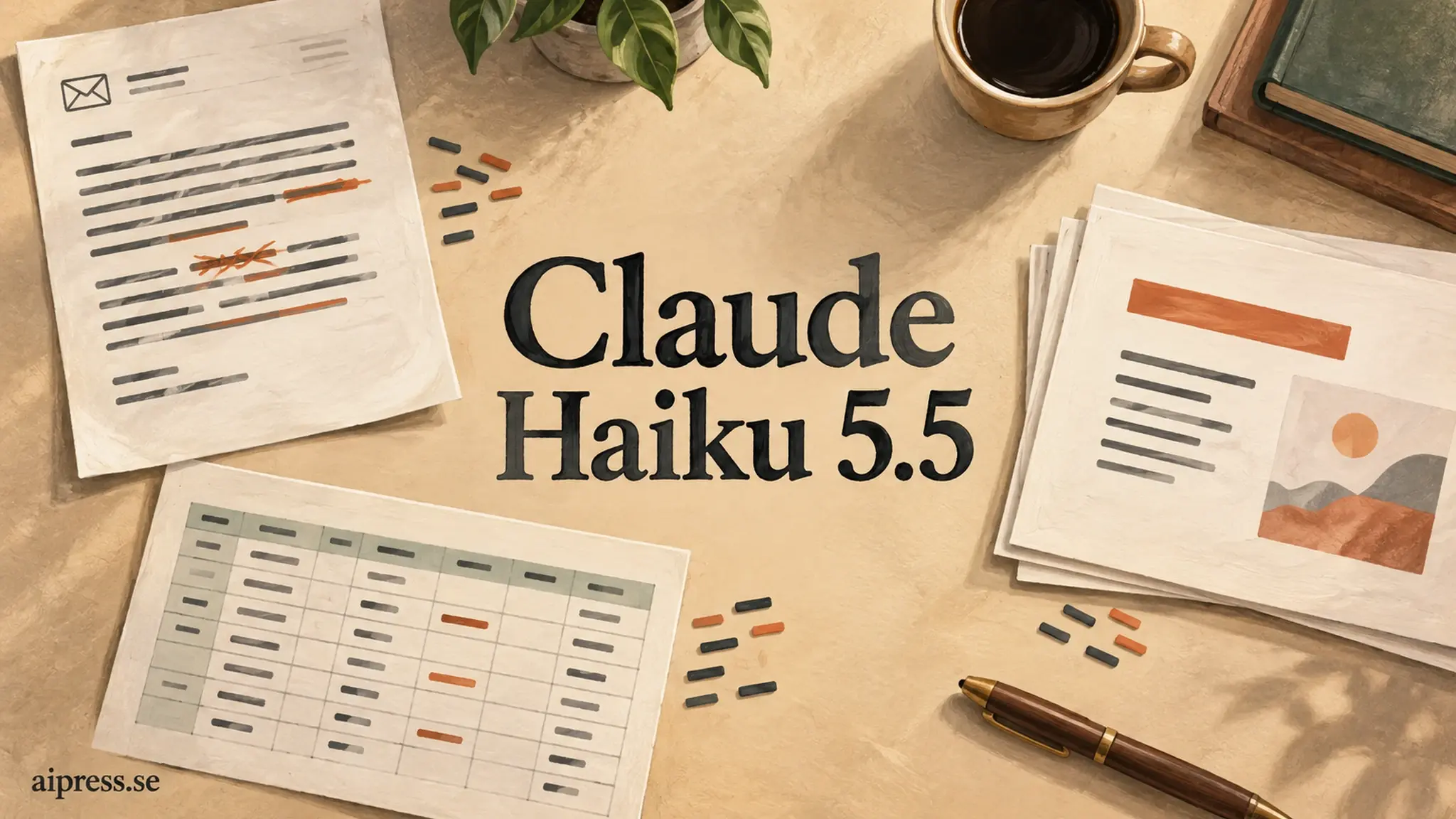 Claude Haiku 5.5 med exempel på mejl, kalkylblad och en presentation.