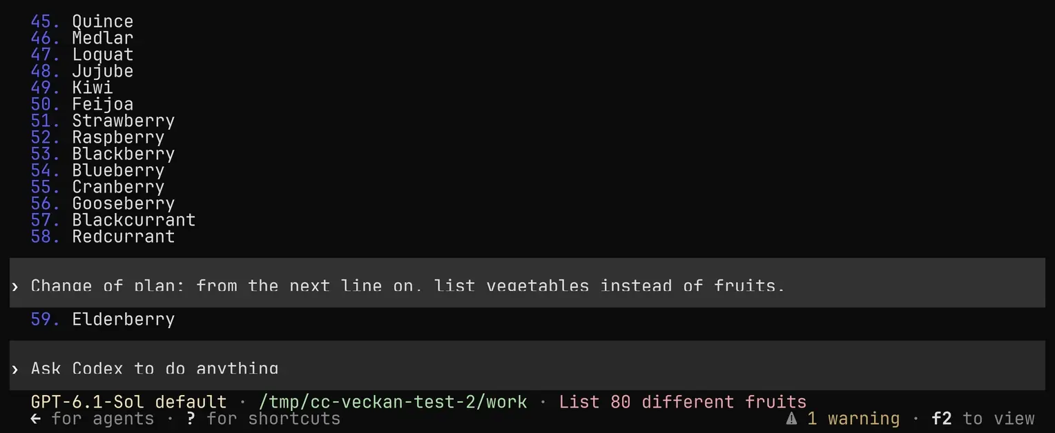 Codex fruktlista slutar vid nummer 59 och en ny instruktion ber om grönsaker.