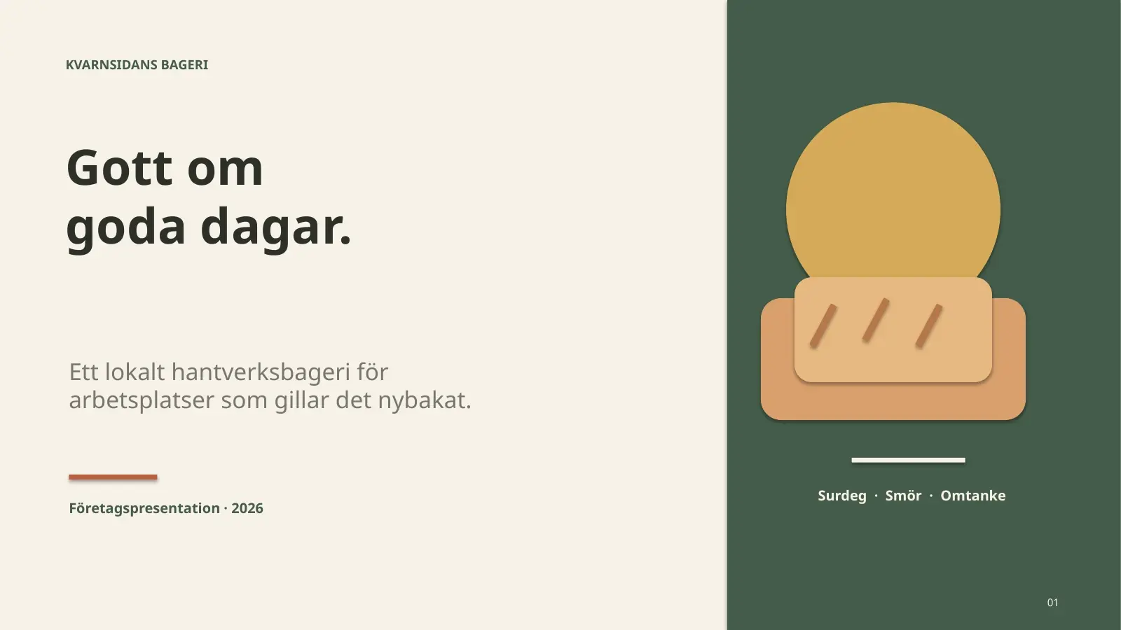 Bild 1 av 5 i GPT-6 Lunas presentation för Kvarnsidans Bageri i Göteborg med rubriken Gott om goda dagar